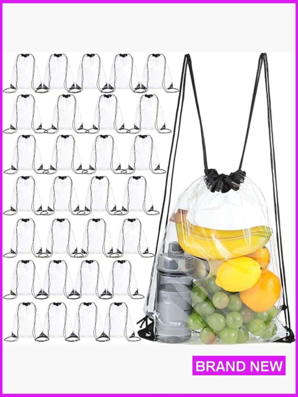 30 Clear Drawstring Bags Waterproof PVC Backpack Stadium Sporting Events